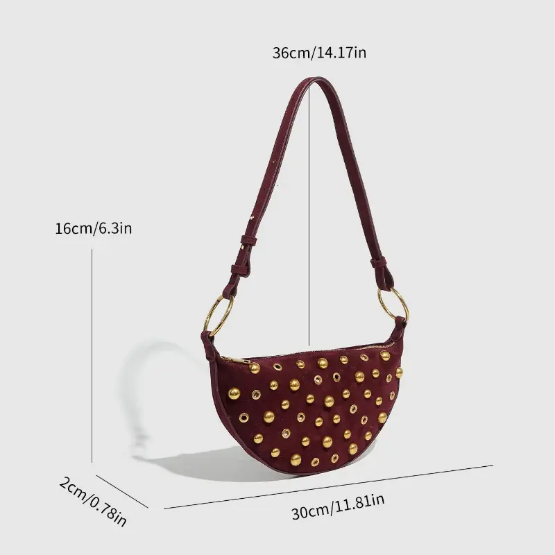 Designer Studded Shoulder Bag Rivet Crescent Bag 2025 New Women Metal Underarm Bag High-end Retro Rivet Polka Dot Shoulder Bags