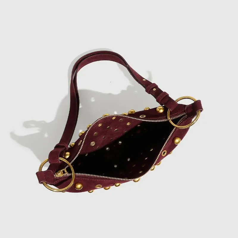 Designer Studded Shoulder Bag Rivet Crescent Bag 2025 New Women Metal Underarm Bag High-end Retro Rivet Polka Dot Shoulder Bags