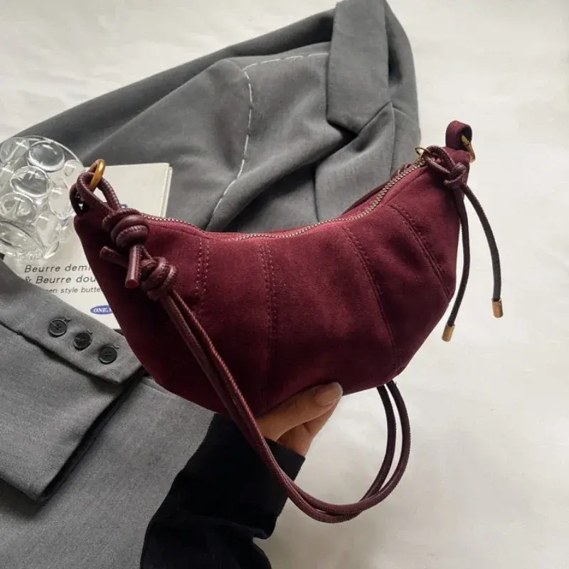 Velvet Material 2025 High Quality Zipper Shoulder Bag Solid Color Simple Fashionable Crossbody Bag Soft Western Style Handbag
