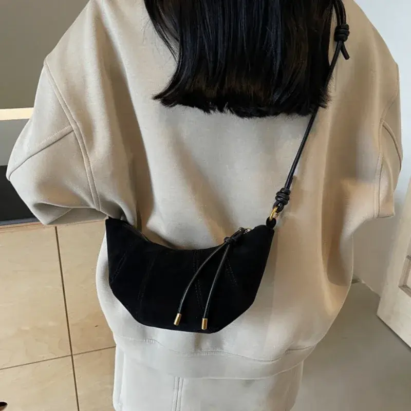 Velvet Material 2025 High Quality Zipper Shoulder Bag Solid Color Simple Fashionable Crossbody Bag Soft Western Style Handbag