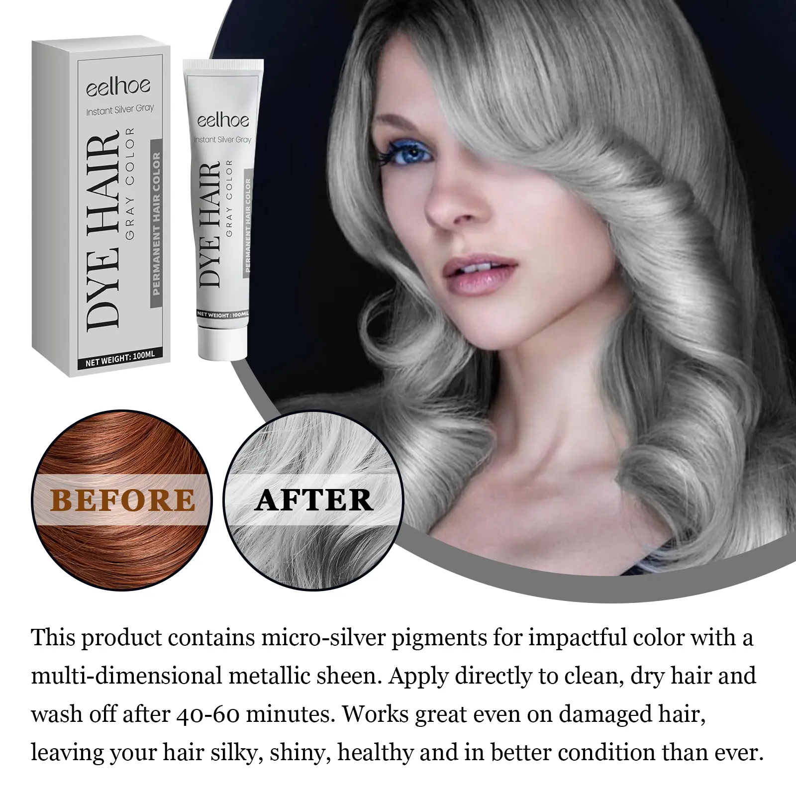 Grey Hair Dye Cream Unisex Smoky Punk Style DIY Styling No Damage Quick Coloring Long-lasting Professional Hairs Dyeing Creams