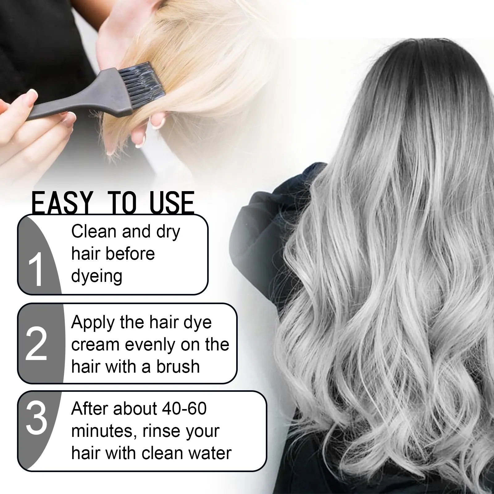Grey Hair Dye Cream Unisex Smoky Punk Style DIY Styling No Damage Quick Coloring Long-lasting Professional Hairs Dyeing Creams