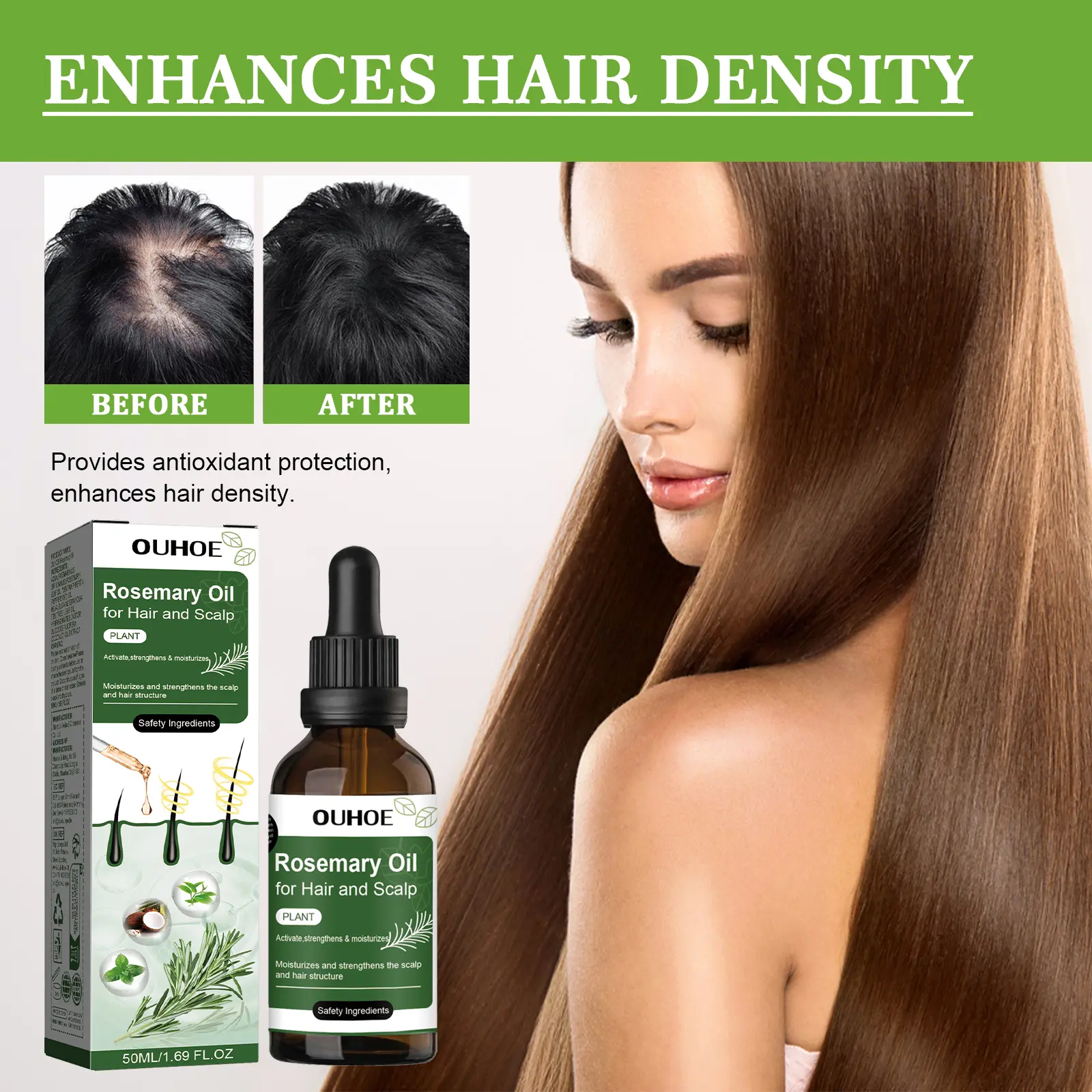 50ml Batana Rosemary Mint Scalp Hair Strengthening Oil Biotin Essential Oils Nourishing Treatment Split Ends Dry All Types