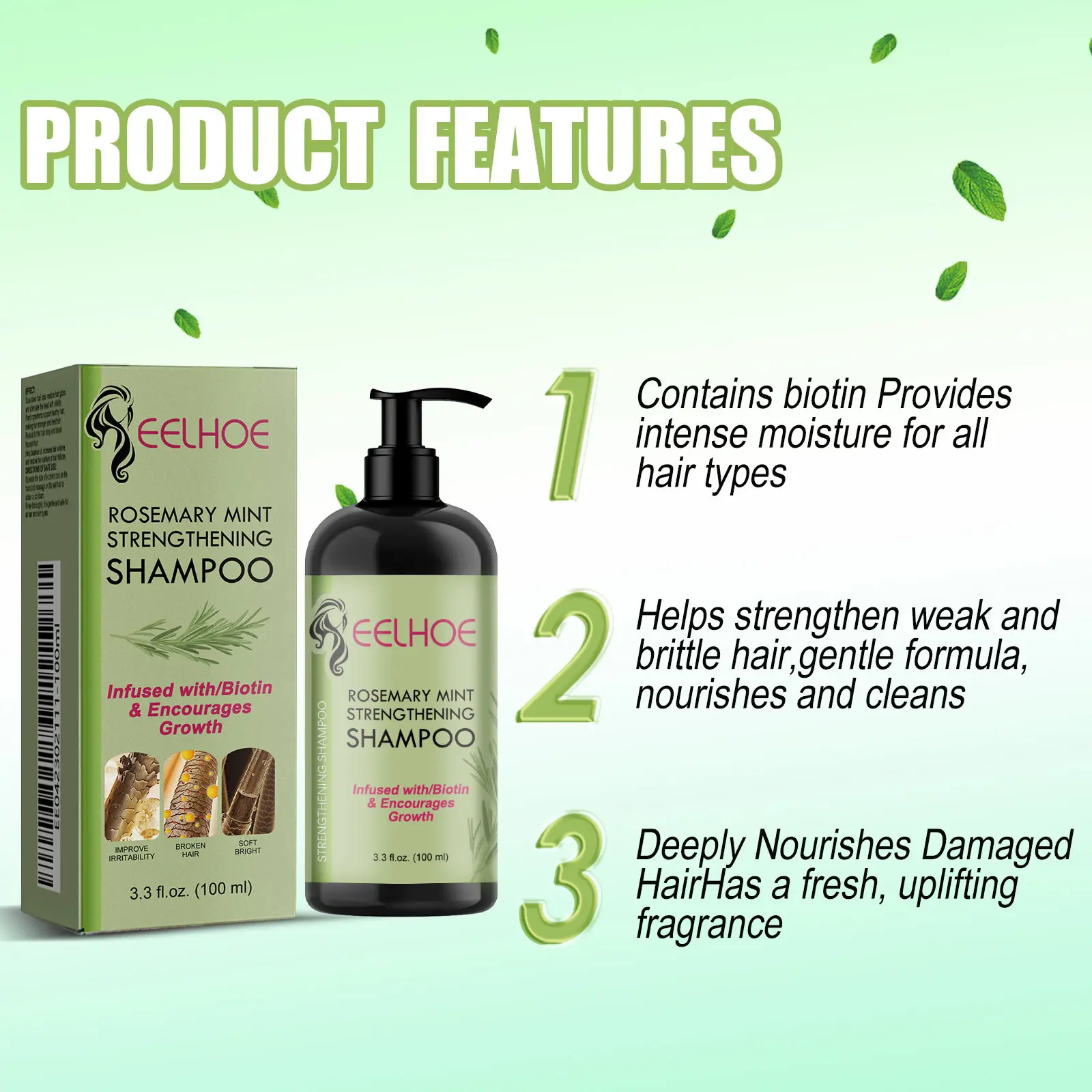 EELHOE Rosemary Straightening Shampoo Repair Damaged Dry Curl Fluffy Hair Nourishing Refreshing Straightening Shampoo Hair Care