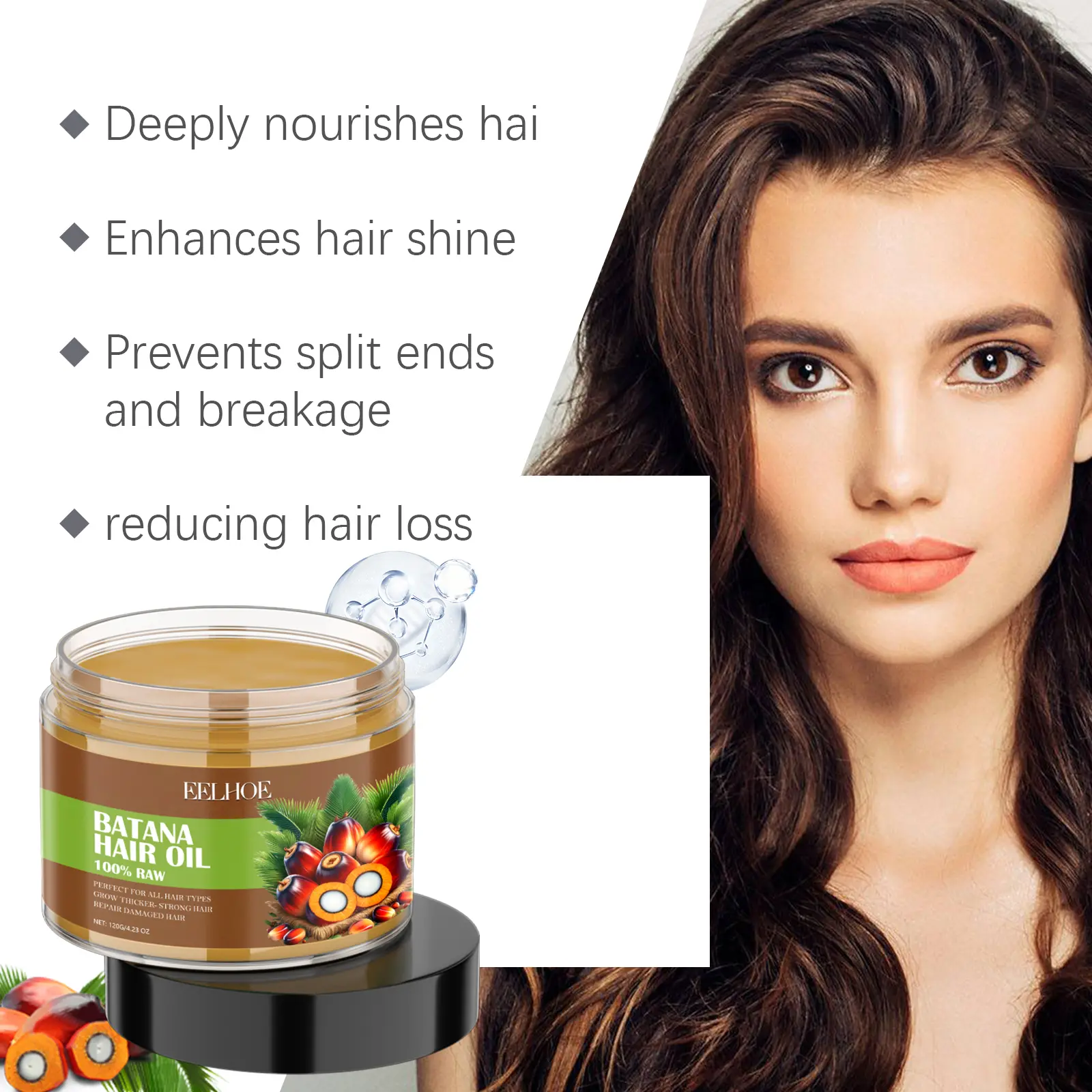 EELHOE Batana Hair Oil Anti Split Ends Dense Hair Smoothing Nourish Scalp Strengthening Keratin Hair Straightening Vitamin E Oil