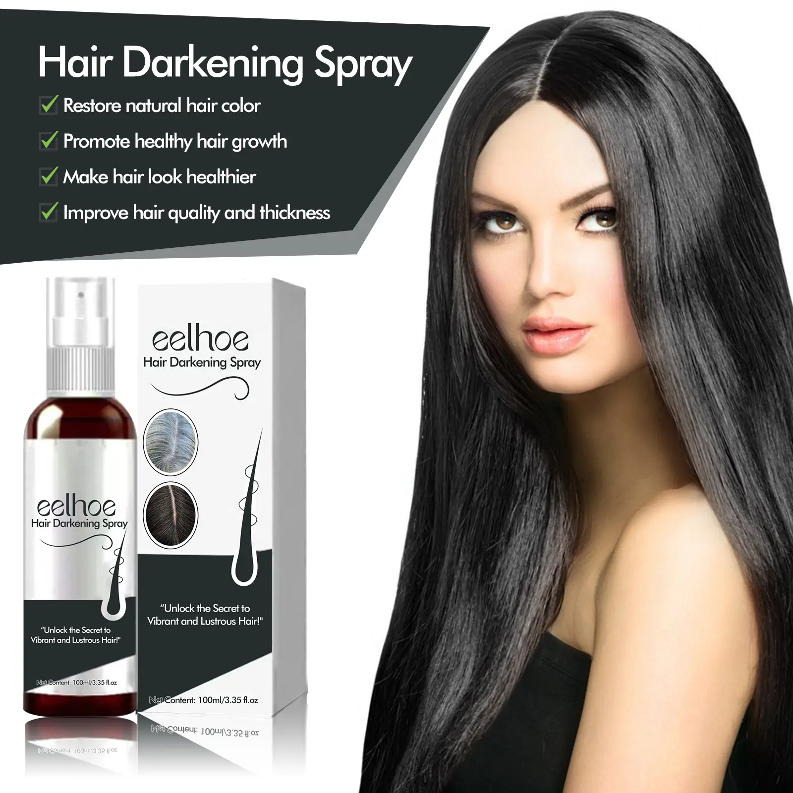 EELHOE Black Hair Spray Dye White to Black Serum Anti Gray Cover White Hair Remover Spray Scalp Nourishing Darkening Hair Spray