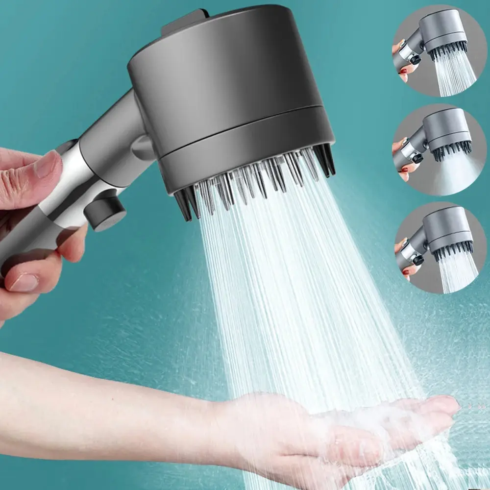 3 Modes of High-pressure Shower Head Booster Nozzle Powerful Water Massage Showerhead One-touch Stop Nozzle Bathroom Accessories