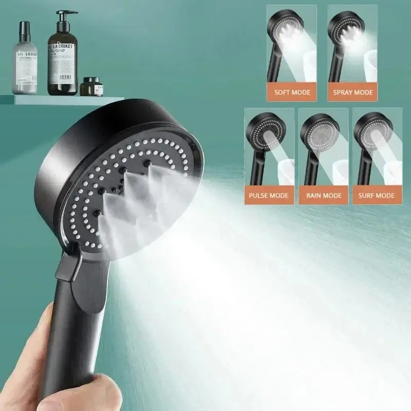 Upgraded Booster Shower Head 5Modes Household Adjustable High Pressure Water Shower Head Handheld Spray Shower Bathroom Supplies