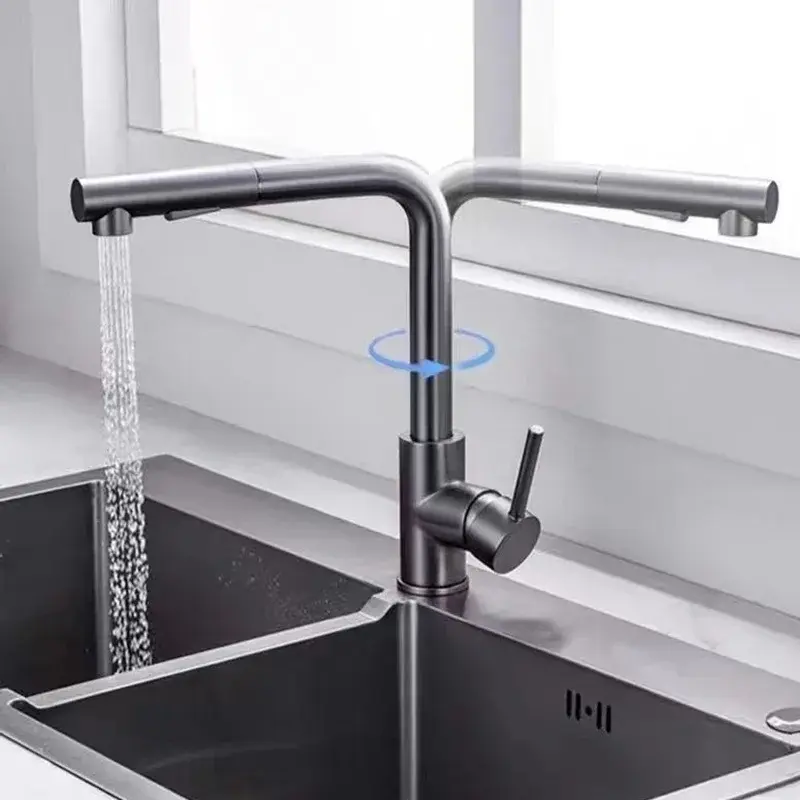 Black Pull Out Kitchen Sink Faucet Flexible 2 Modes Stream & Sprayer Nozzle Faucets Stainless Steel Hot Cold Wate Mixer Tap Deck
