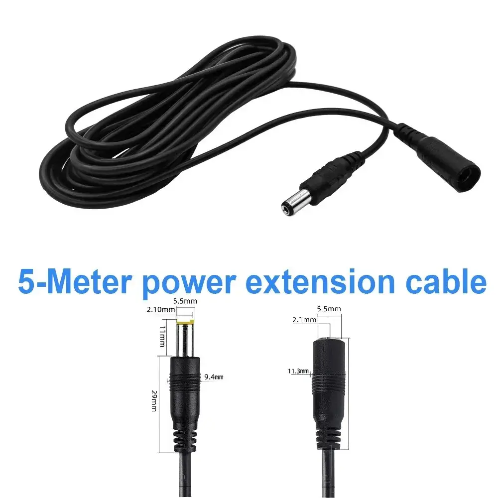 DC12V Power Extension Cable 2.1*5.5mm Connector Male To Female For CCTV Security Camera Black Color 16.5Feet 10m power cable