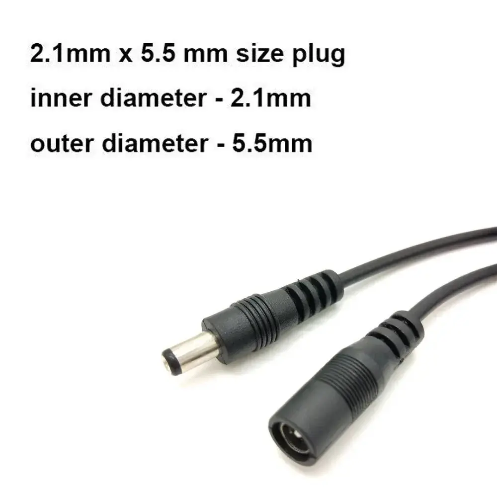 DC12V Power Extension Cable 2.1*5.5mm Connector Male To Female For CCTV Security Camera Black Color 16.5Feet 10m power cable