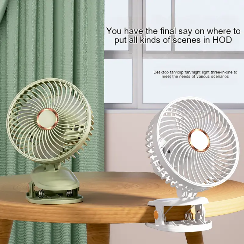 New Night Light Electric Clip Fan Foldable USB Rechargeable Portable Outdoor Home Office 5-gears Wireless Desktop Cooling Fan
