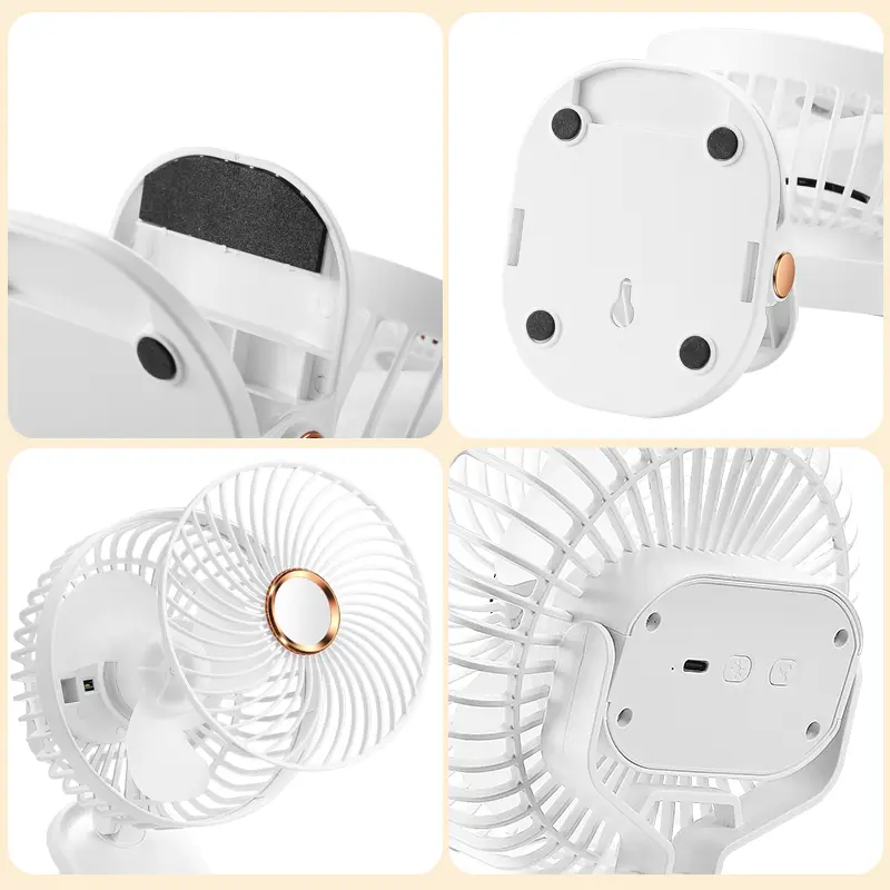 New Night Light Electric Clip Fan Foldable USB Rechargeable Portable Outdoor Home Office 5-gears Wireless Desktop Cooling Fan