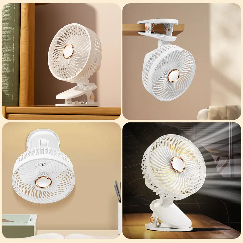 New Night Light Electric Clip Fan Foldable USB Rechargeable Portable Outdoor Home Office 5-gears Wireless Desktop Cooling Fan