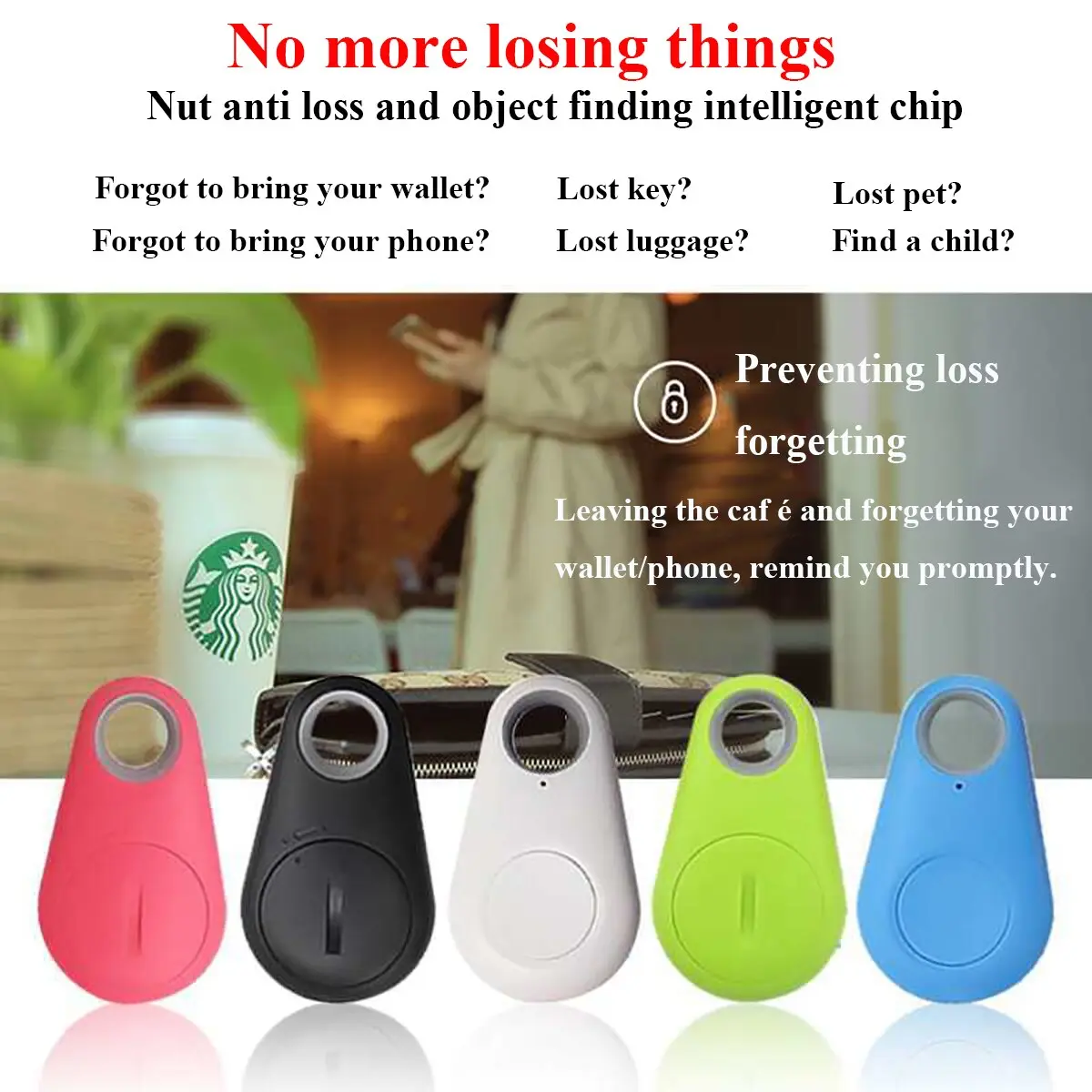Mini Fashion Smart Dog Pets Bluetooth 4.0 GPS Tracker Anti Lost Alarm Tag Wireless Child Bag Wallet Key Finder Locator