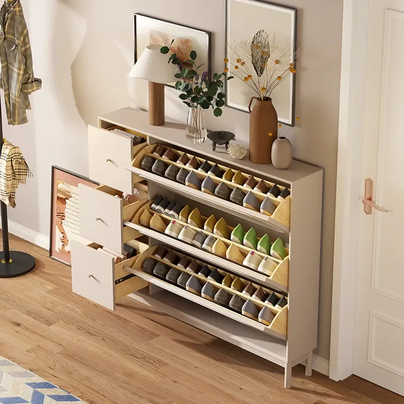 Beutiful Tall White Shoe Cabinet Wood Design Display Narrow Hotel Shoe Rack Wooden Luxury Modern Schoenen Kast Home Furniture