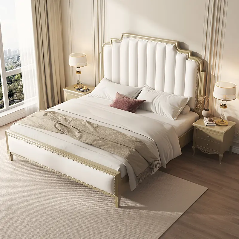 French Elegant Modern Bed Pretty Gold Princess Storage Solid Wood Bed King Size Villa Cama Matrimonial Bedroom Furniture Luxury