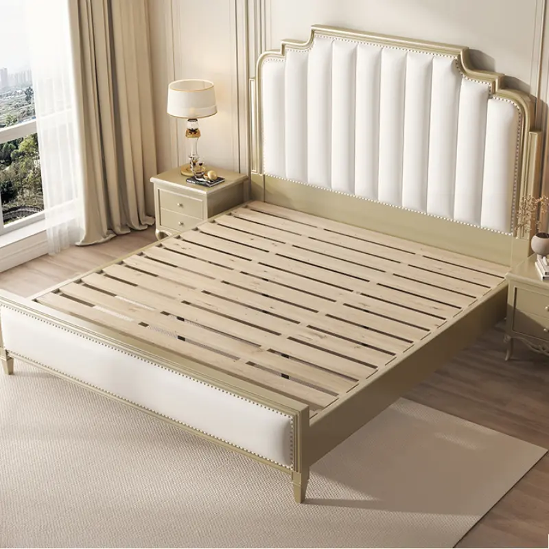 French Elegant Modern Bed Pretty Gold Princess Storage Solid Wood Bed King Size Villa Cama Matrimonial Bedroom Furniture Luxury