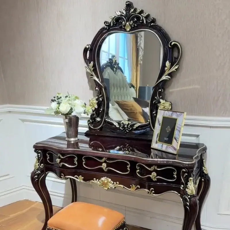 Brown Aesthetic Wood Vanity Table Storage Mirror Drawers Makeup Dresser Living Room Beauty Schmink Tisch Home Furniture Set