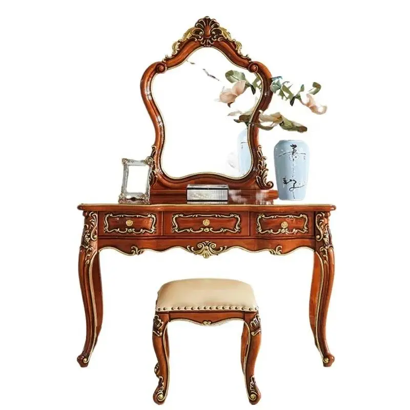 Brown Aesthetic Wood Vanity Table Storage Mirror Drawers Makeup Dresser Living Room Beauty Schmink Tisch Home Furniture Set