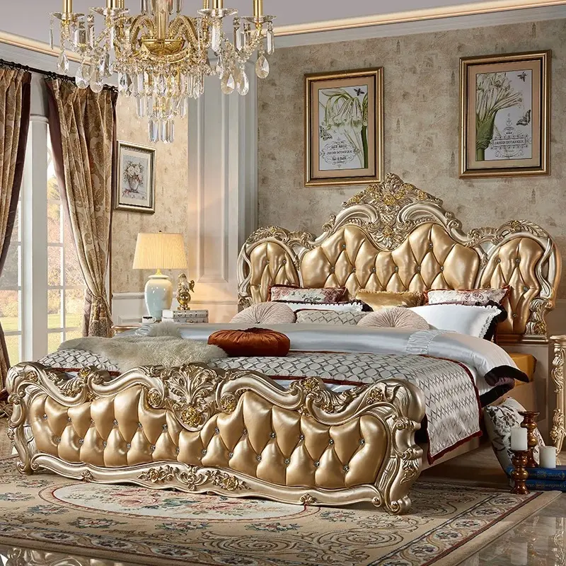 Gold Pretty Luxury Double Bed Frame King Size European Princess Bed Adults Villa Camas De Dormitorio Bedroom Set Furniture