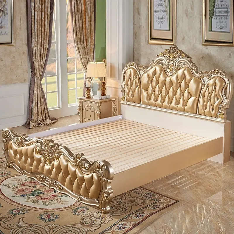 Gold Pretty Luxury Double Bed Frame King Size European Princess Bed Adults Villa Camas De Dormitorio Bedroom Set Furniture