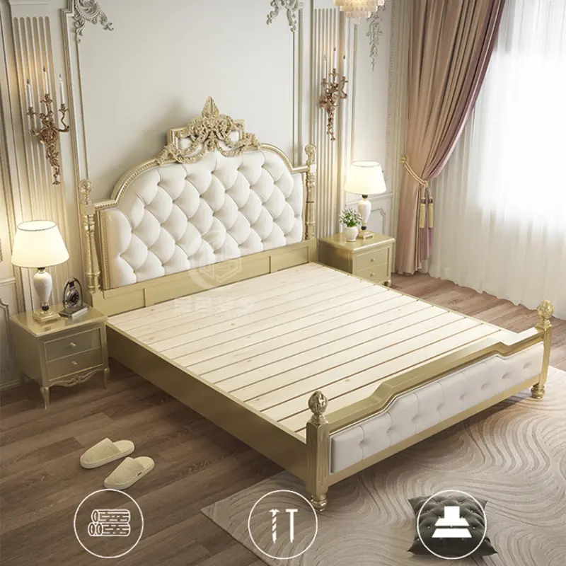 French Modern Elegant Bed Pretty Luxury Princess Solid Wood Bed Adults Villa Camas De Dormitorio Bedroom Set Furniture Queen