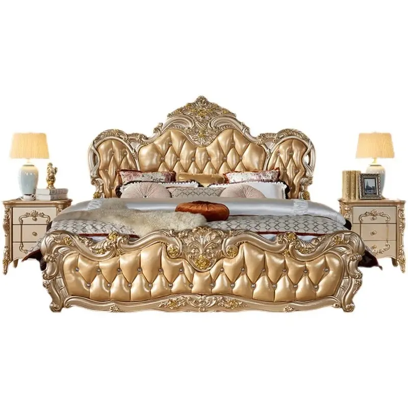 Gold Pretty Luxury Double Bed Frame King Size European Princess Bed Adults Villa Camas De Dormitorio Bedroom Set Furniture