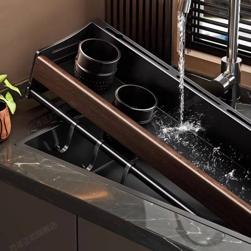 Modern Wooden Kitchen Hanger Shelf Hooks No-Drill Installation Kitchen Rack Wall-Mounted Storage For Utensils & Cookware