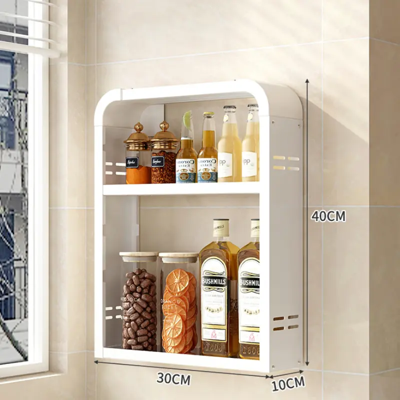 No-Drill Hanging Kitchen Rack Adjustable Shelves Space Saving Kitchen Organizer Wall-Mounted For Spices, Cans & Groceries