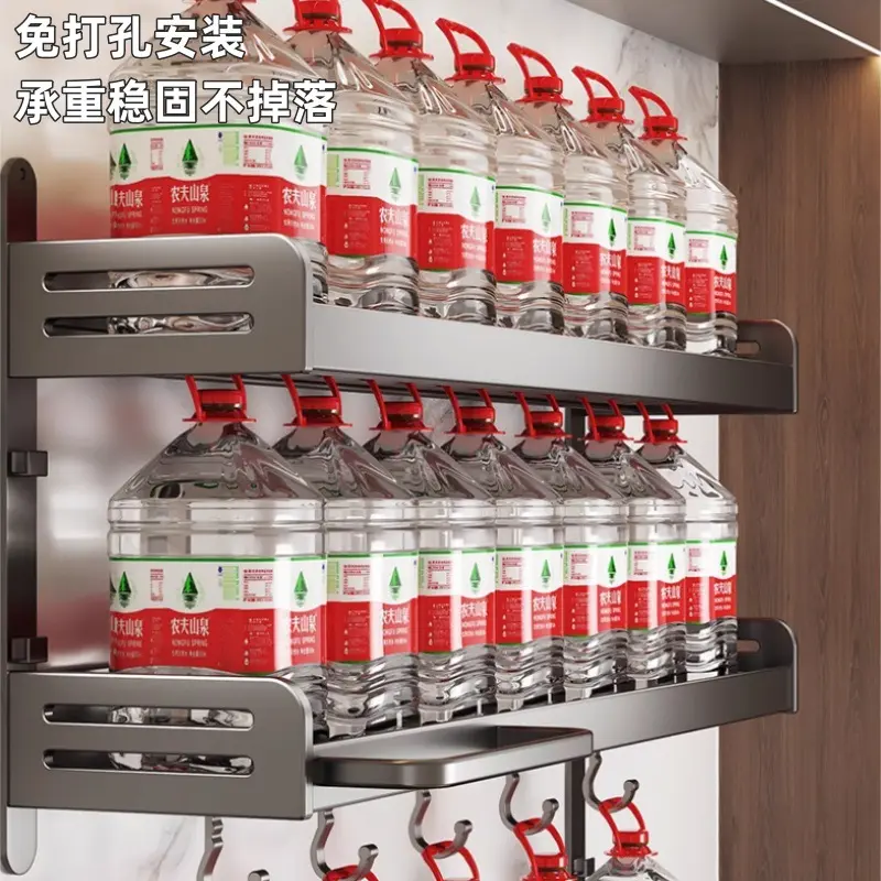 No Drill Installation Kitchen Rack Multi-Functional Wall-Mounted Kitchen Rack Waterproof Hanging Shelf With Durable Hooks
