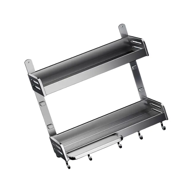 No Drill Installation Kitchen Rack Multi-Functional Wall-Mounted Kitchen Rack Waterproof Hanging Shelf With Durable Hooks