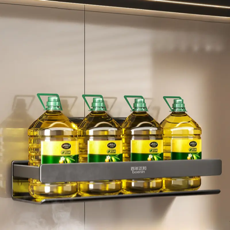 Modern Wall-Mounted Kitchen Rack Multi-Functional Storage No-Drill Hanging Shelves For Spices, Cans & Groceries Organizer