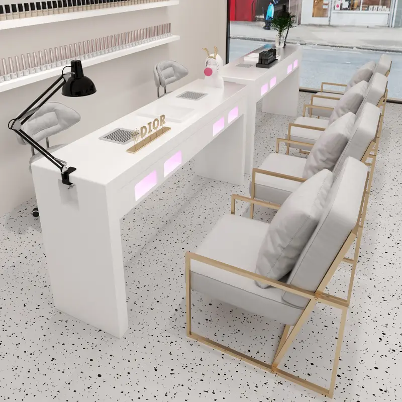 White Design Professionals Nail Desk Dust Collector Art Aesthetic Modern Nail Table Light Luxury Nageltafel Manicure Furniture