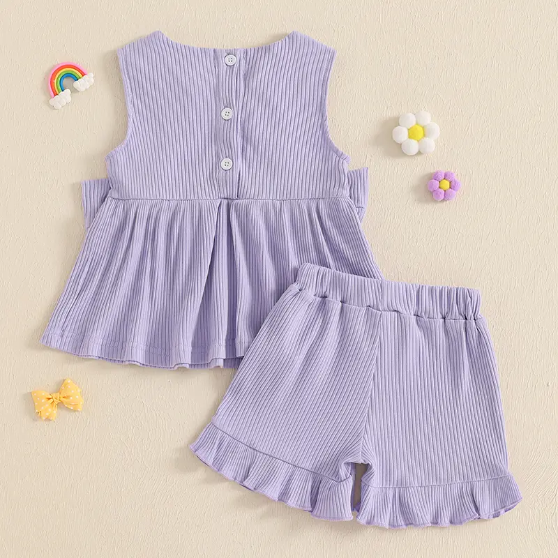ma&baby 6m-4y Toddler Kid Baby Girl Clothes Sets Sleeveless Crew Neck Bows Tank Top and Shorts Summer 2-piece Outfit