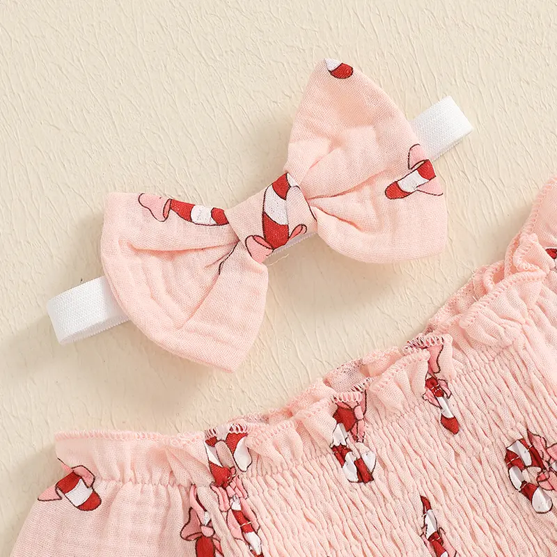 ma&baby 0-18M Christmas Baby Girls Romper Toddler Newborn Infant Candy Print Long Sleeve Jumpsuit Headband Xmas Outfit Costume