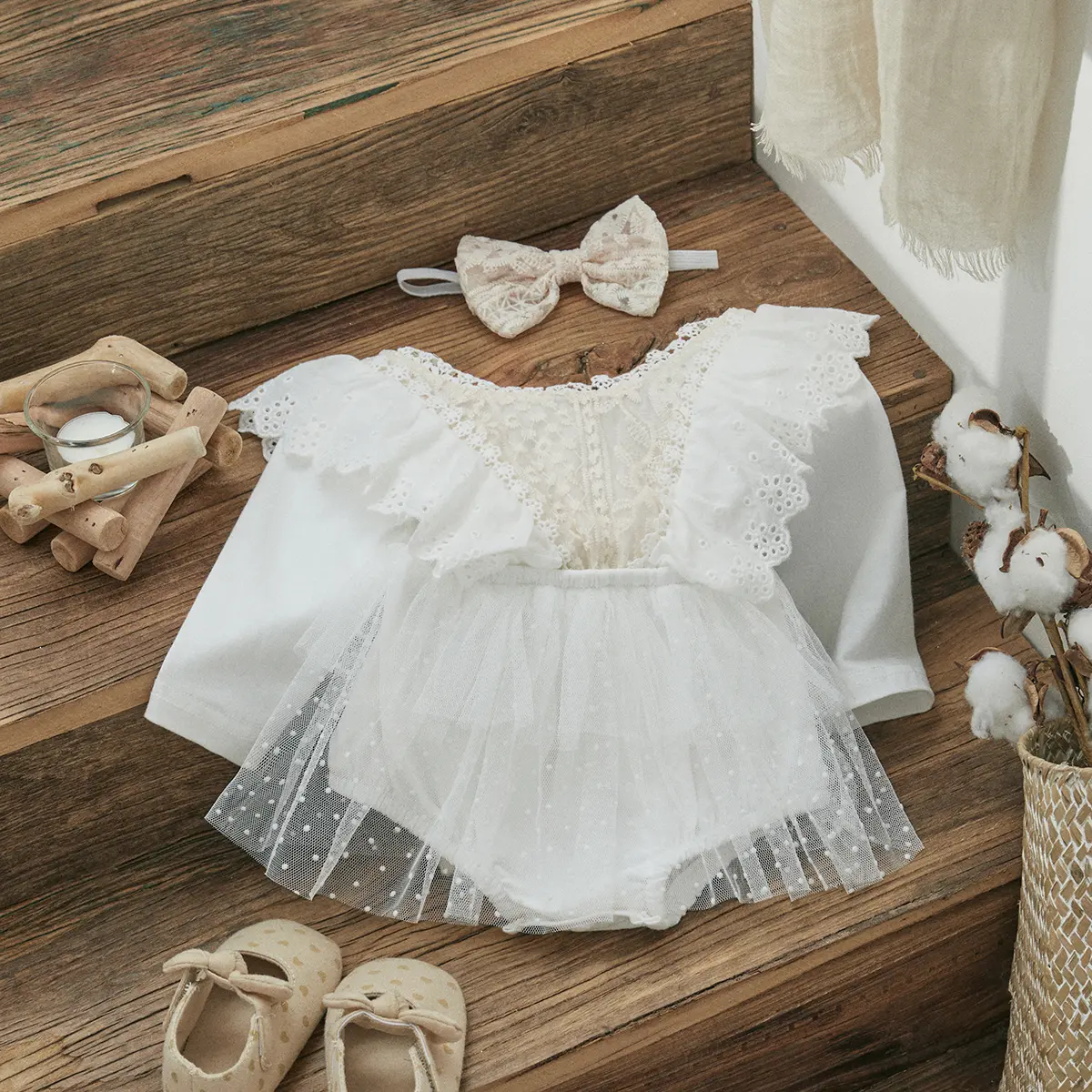 ma&baby 0-18M Baby Girl Romper Newborn Toddler Infant Girl Lace Tulle Long Sleeve Jumpsuit Fall Spring Princess Clothes Outfits