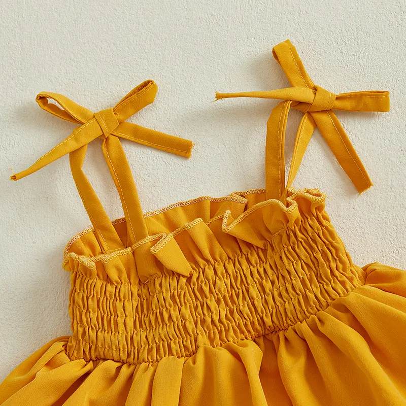 Toddler Girl Summer Outfits Solid Color Sleeveless Ruffled Camisole with Sunflower Pattern Flare Pants 2 Pcs Set