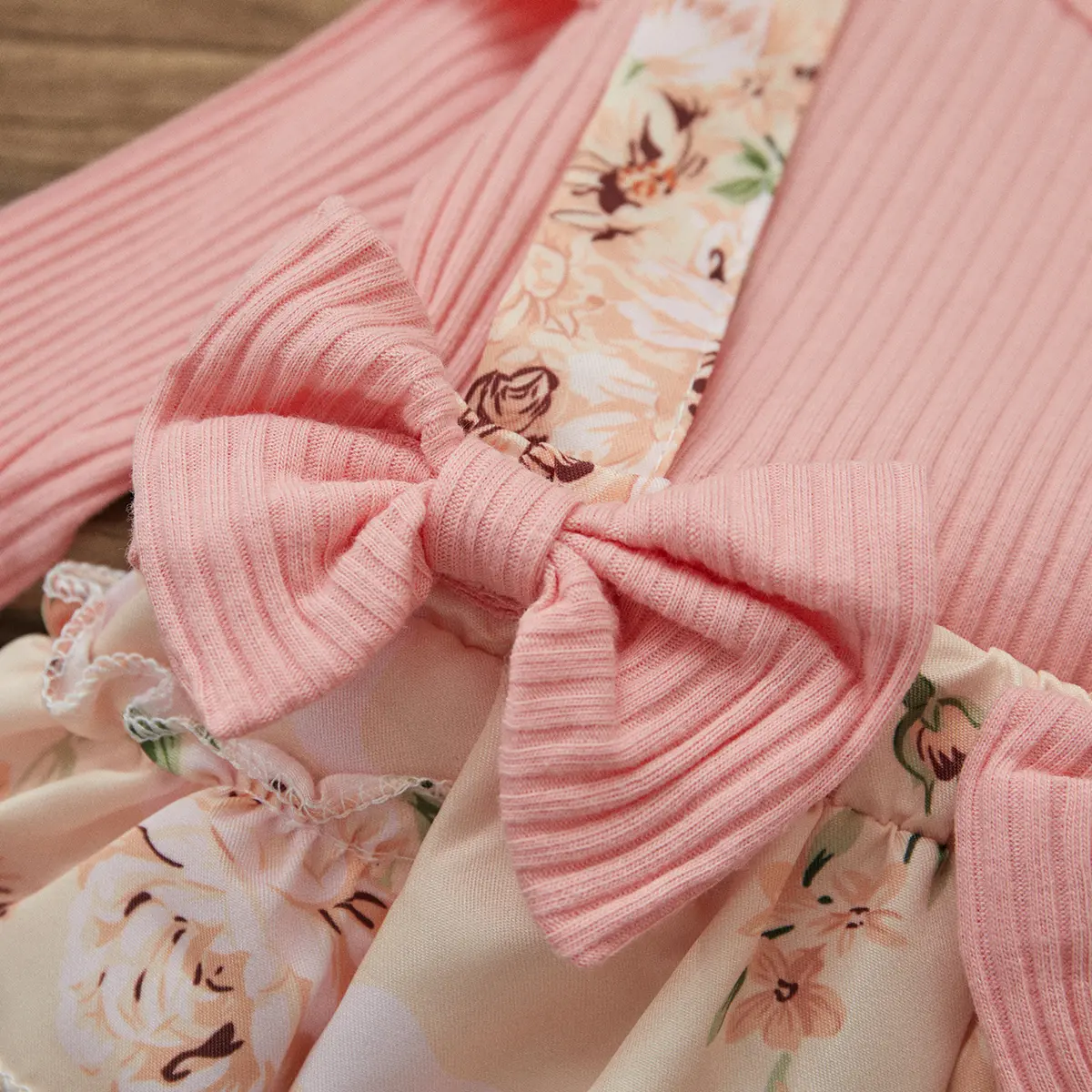 ma&baby 0-18M Baby Girl Romper Newborn Toddler Infant Girl Long Sleeve Knit Jumpsuit Floarl Print Bow Fall Spring Outfit
