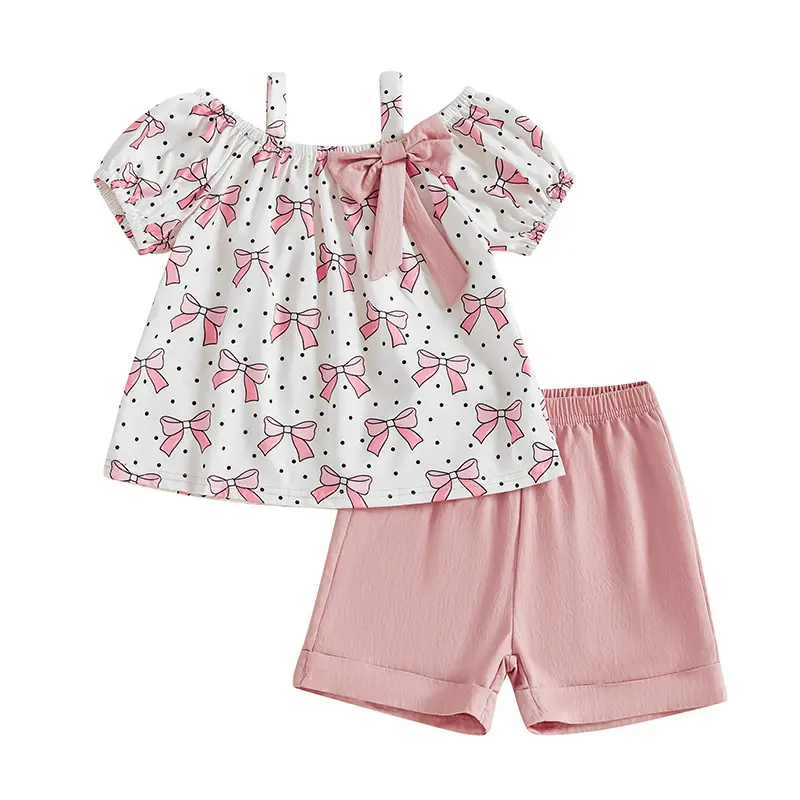 ma&baby 1-5Y Baby Girl Clothes Sets  Toddler Kid Summer  Outfits Short Sleeve Bow/Strawberry Print Tops Shorts Sets
