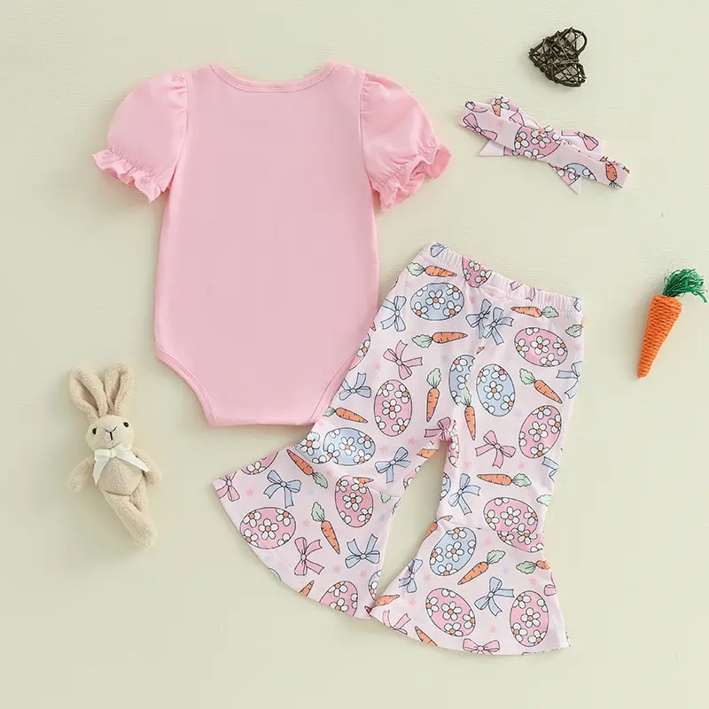 ma&baby 0-18M Easter Baby Girls Clothes Sets Newborn Infant Letter Print Romper Egg Carrot Print Pants Headband Outfits