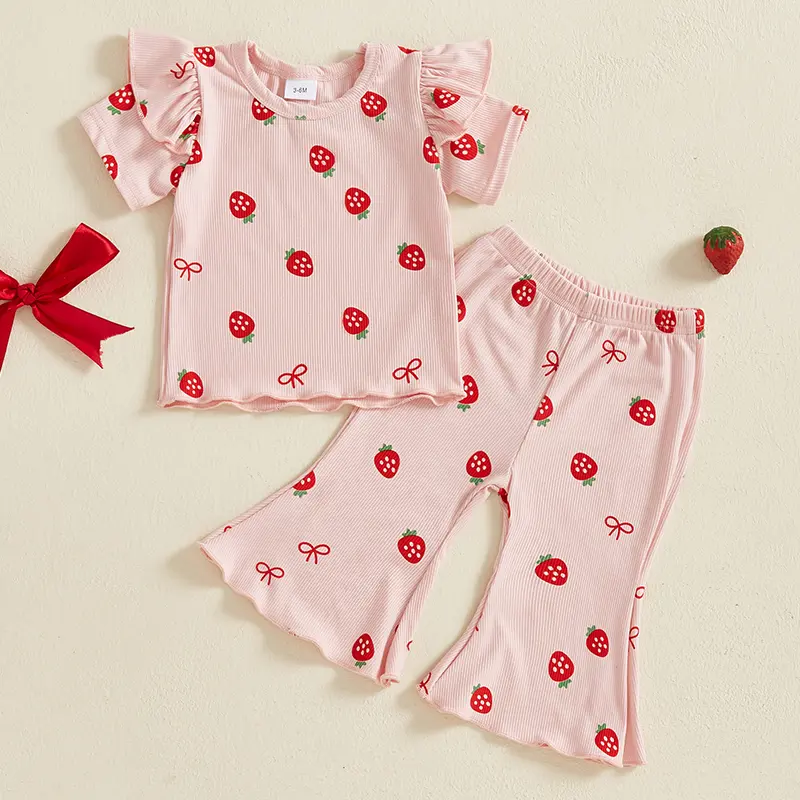 ma&baby 6M-4Y Baby Girl Clothes Sets Toddler Kid Summer Strawberry Outfit T-shirt Flare Pants