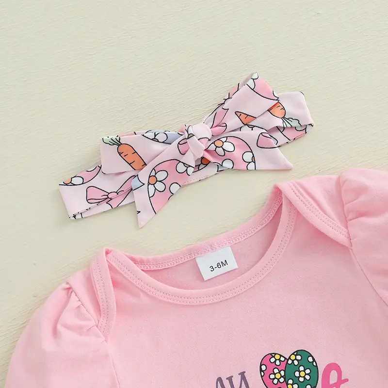 ma&baby 0-18M Easter Baby Girls Clothes Sets Newborn Infant Letter Print Romper Egg Carrot Print Pants Headband Outfits