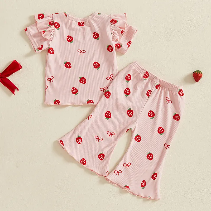 ma&baby 6M-4Y Baby Girl Clothes Sets Toddler Kid Summer Strawberry Outfit T-shirt Flare Pants