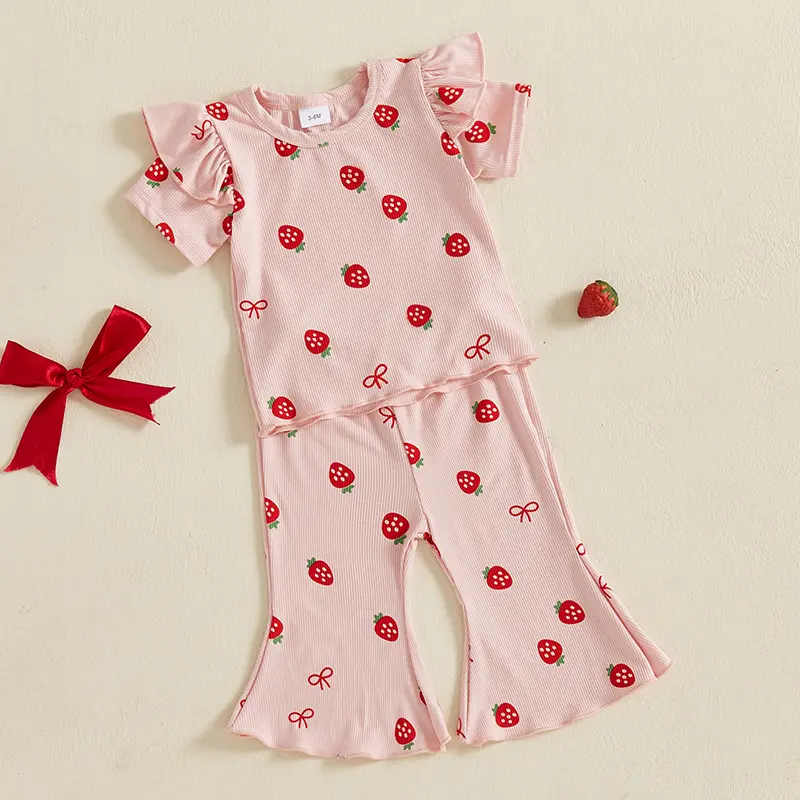 ma&baby 6M-4Y Baby Girl Clothes Sets Toddler Kid Summer Strawberry Outfit T-shirt Flare Pants