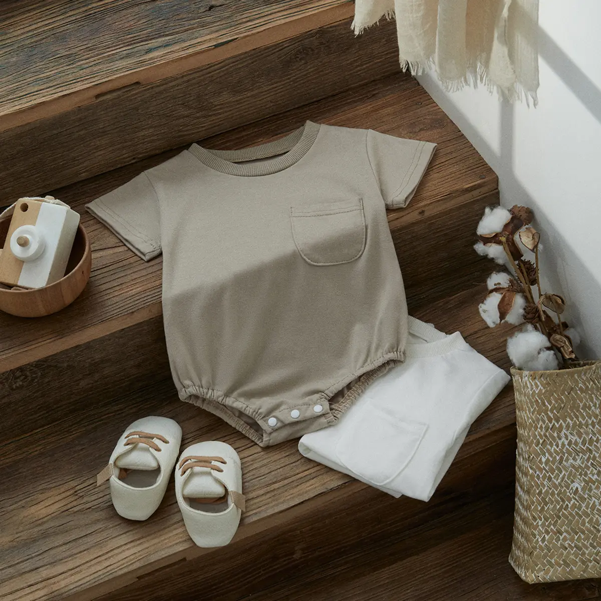 ma&baby 0-24M Baby Boy Girl Romper Newborn Infant Jumpsuit Solid Color Pocket Short Sleeve Summer Clothing