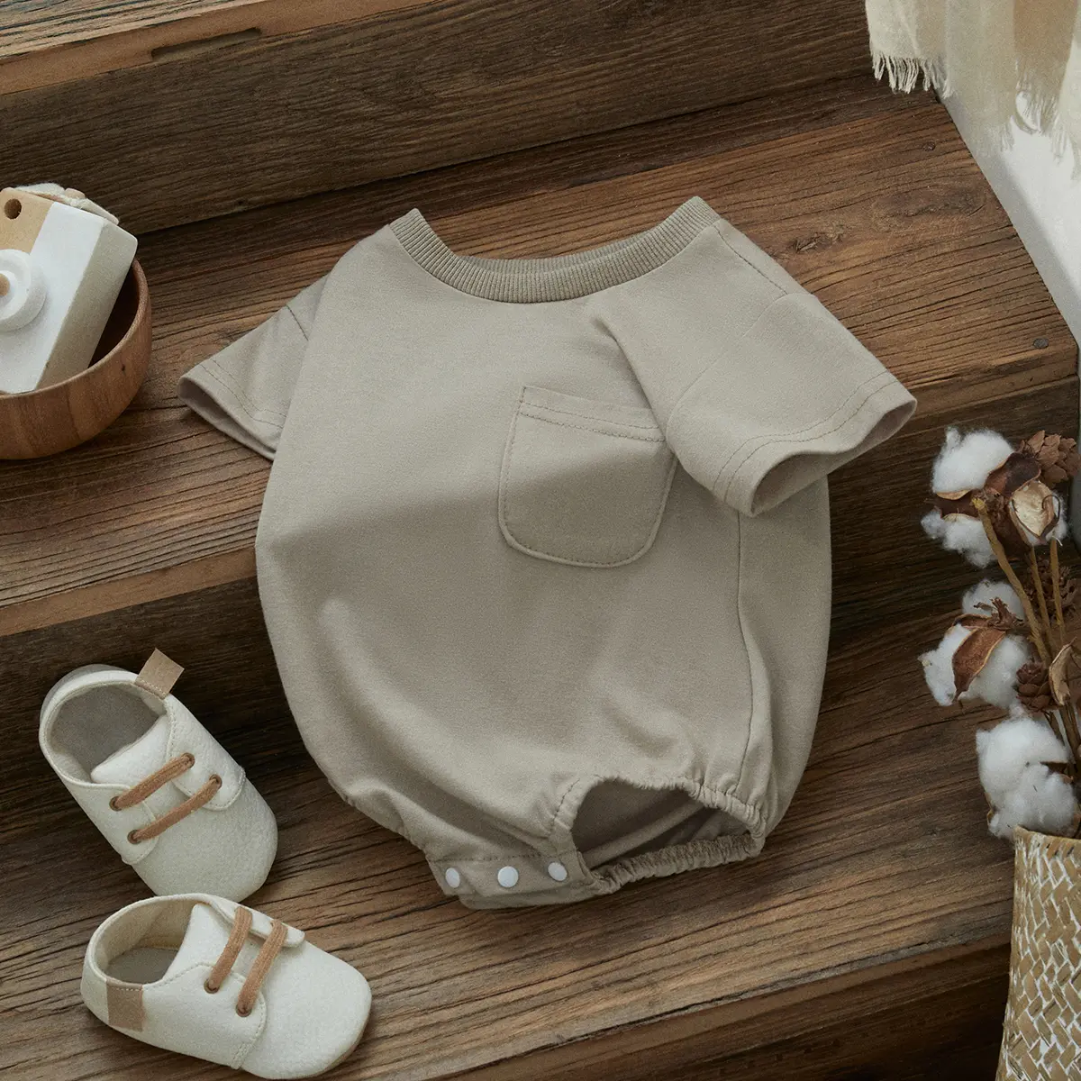 ma&baby 0-24M Baby Boy Girl Romper Newborn Infant Jumpsuit Solid Color Pocket Short Sleeve Summer Clothing
