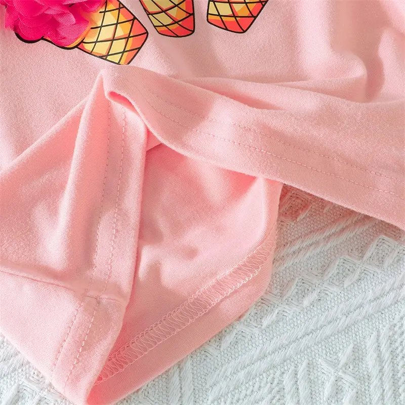 Toddler Girls 2 Piece Outfits Short Sleeve O Neck Tops and Ice Cream Fruit Print Shorts Sets