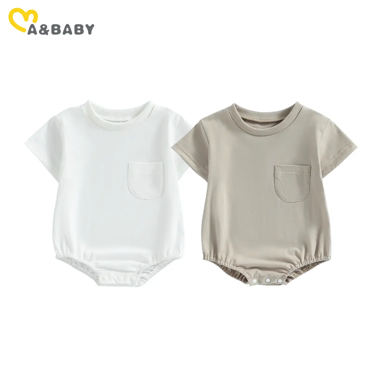 ma&baby 0-24M Baby Boy Girl Romper Newborn Infant Jumpsuit Solid Color Pocket Short Sleeve Summer Clothing