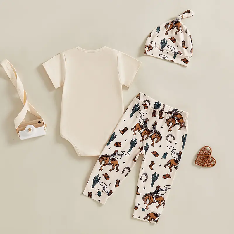 MA&BABY 6-18m Newborn Infant Baby Boys 1st Birthday Outfits Letter Print Short Sleeve Rompers Pants Hat 3Pcs Clothes Set